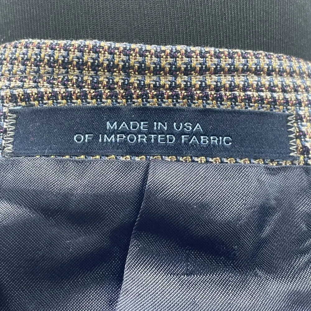 Joseph Abboud Silk Wool Blazer 46R Brown Blue Micro Houndstooth Check Tweed USA